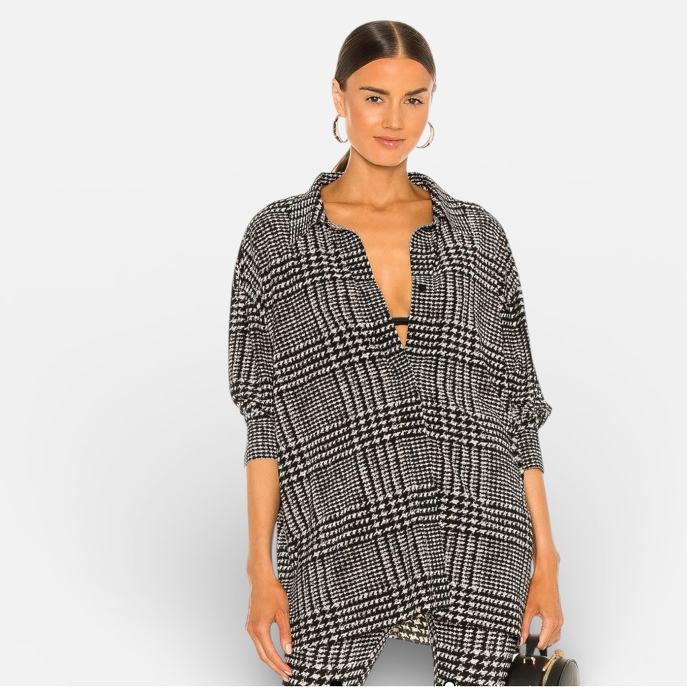Norma Kamali Black and White Plaid Blouse